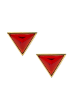 Saint Laurent Gold Red Gemstone Upside Down Triangle Stud Earrings