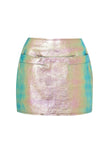 Marc Jacobs Iridescent Green Pink Leather Raver Mini Skirt