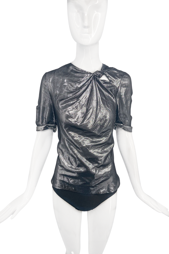 Isabel Marant Silver Gray Metallic Lame Knot Top