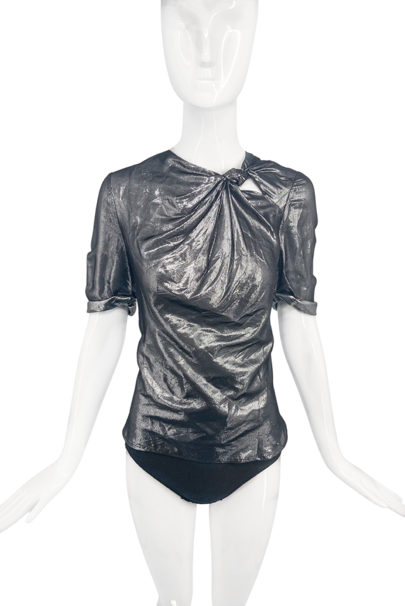 Isabel Marant Silver Gray Metallic Lame Knot Top