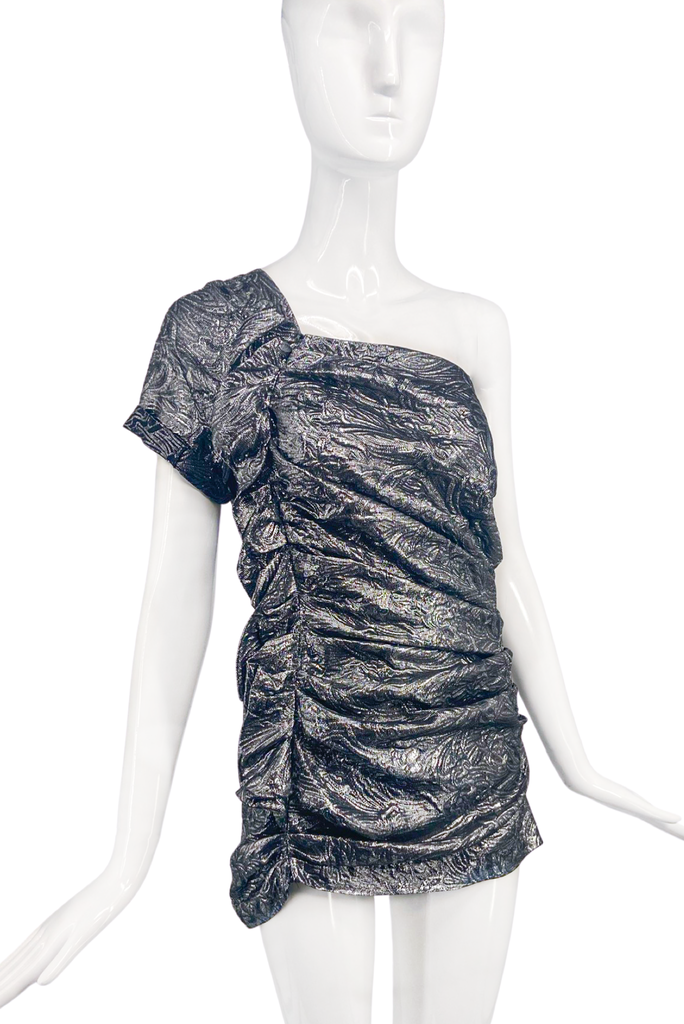 Isabel Marant Silver Metallic Textured Ruffle Ruched Top / Dress