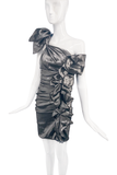 Isabel Marant Silver Satin Stretch Ruffled Ruched One Shoulder Dress