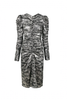 Isabel Marant Silver Metallic Ruched Puff Sleeve Dress with Textured Print