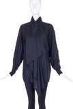 Issey Miyake Black Silk Fold Over Draped Blouse