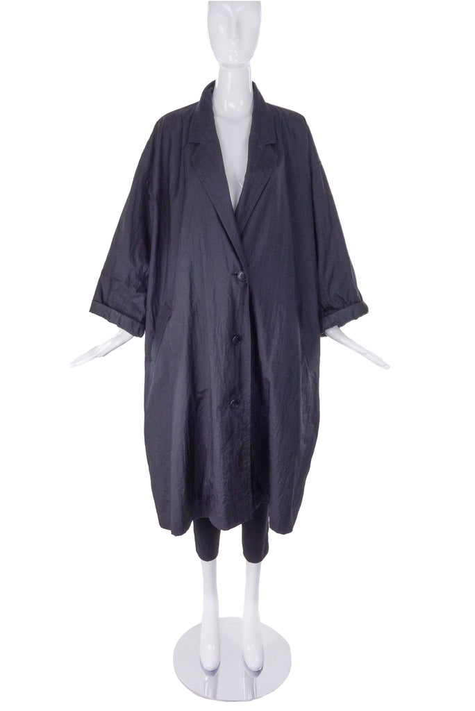 Issey Miyake Black Nylon Oversize Cocoon Coat