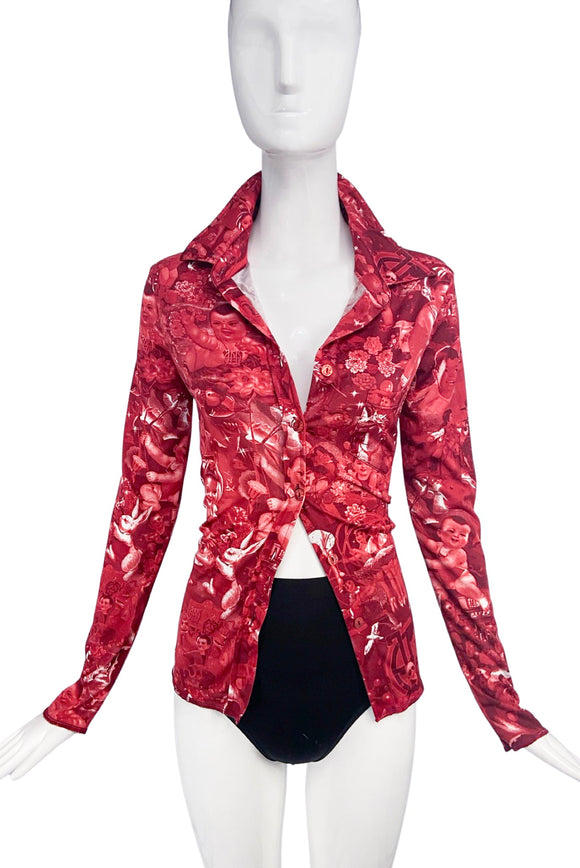 Jean Paul Gaultier Jeans Red Space Age Faces Print 1990's #