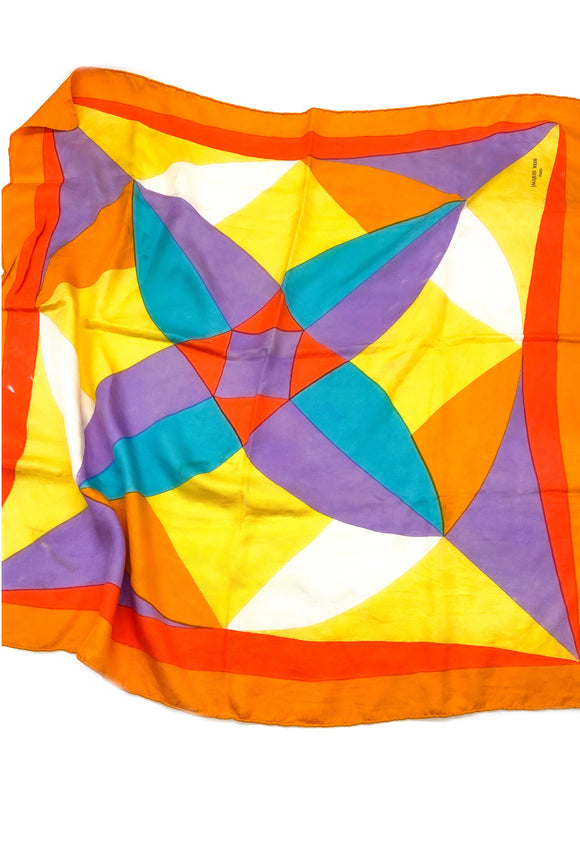 Jacques Heim Multi-Color Geometric Pinwheel Silk Scarf