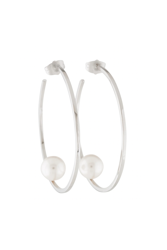 Janis Savitt Silver Hoop Earrings with Luminescent Pearl Detail