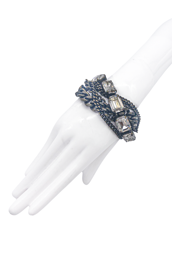 Janis Savitt Gunmetal Chain and Diamond Bracelet