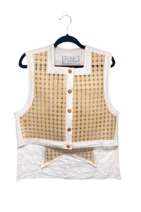 Jean-Charles de Castelbajac White Cotton Vest with Straw Weave Details and Star Cut-Out on Back