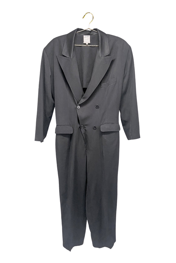 Vintage Jean Paul Gaultier Black Wool and Satin Lapel Tuxedo Jumpsuit