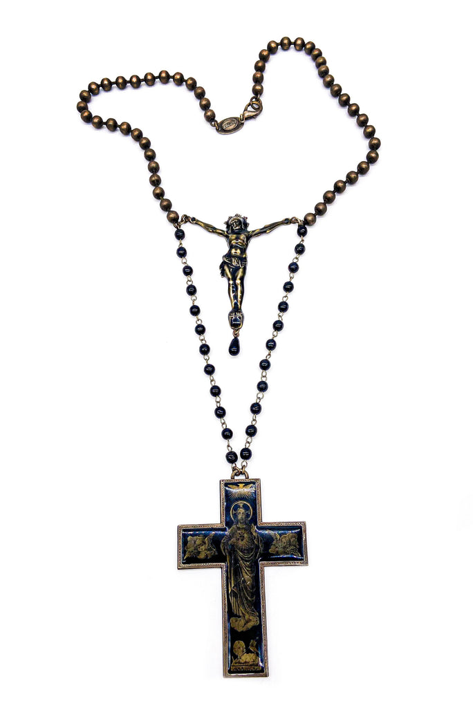 Jean Paul Gaultier Enamel Crucifix Rosary Cross 90's Runway Necklace