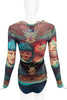 Jean Paul Gaultier Multicolor Sheer Mesh Long Sleeve "Tattoo" Print Top