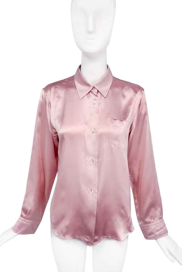 Jil Sander Pale Pink Satin Silk Button Up Blouse Shirt #