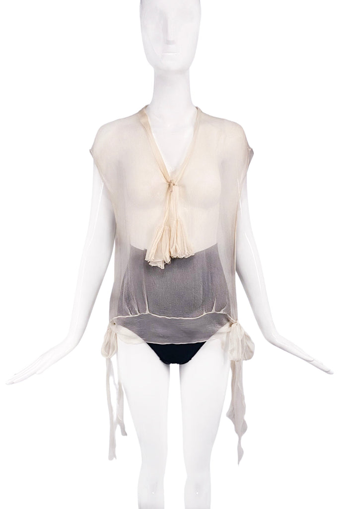 John Galliano Ivory Beige Chiffon Bow Knots Top Runway Spring 2005 Collection*