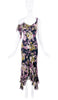 Christian Dior by John Galliano Multi Color Floral Print Off the Shoulder Bias Cut Dress Gown