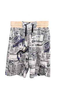 John Galliano Black and White Newspaper Print Ink Drawing Sweat Pants