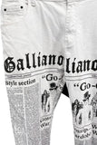 John Galliano Faux Newspaper Print Denim Pants