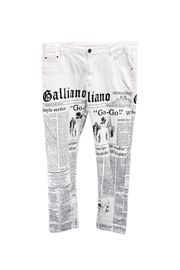 John Galliano Faux Newspaper Print Denim Pants