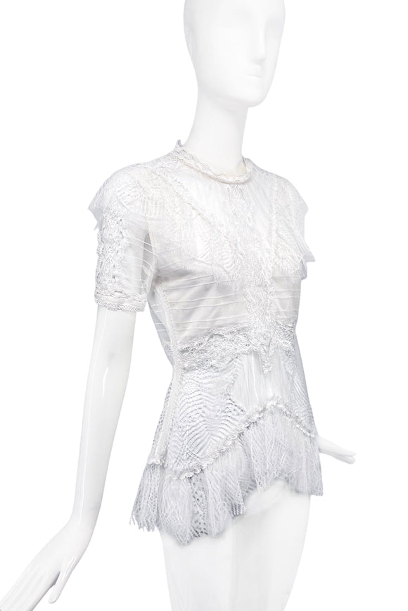 Jonathan Simkhai White Lace Ruffle Peplum Top