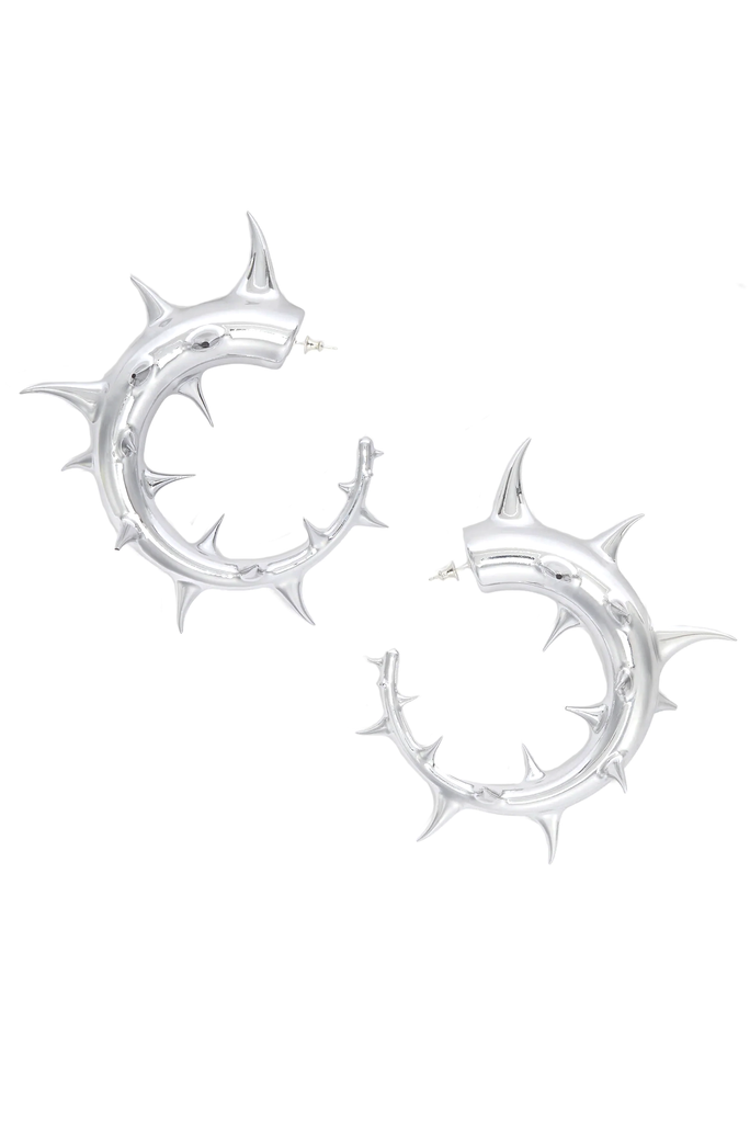 Jordan Luca Silver Metallic Chrome Mirror Thorn Hoop Earrings