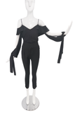 Juan Carlos Obando Black Silk Cold Shoulder Cut Out Ruffle Wrist Tie Amalfi Top