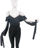 Juan Carlos Obando Black Silk Cold Shoulder Cut Out Ruffle Wrist Tie Amalfi Top