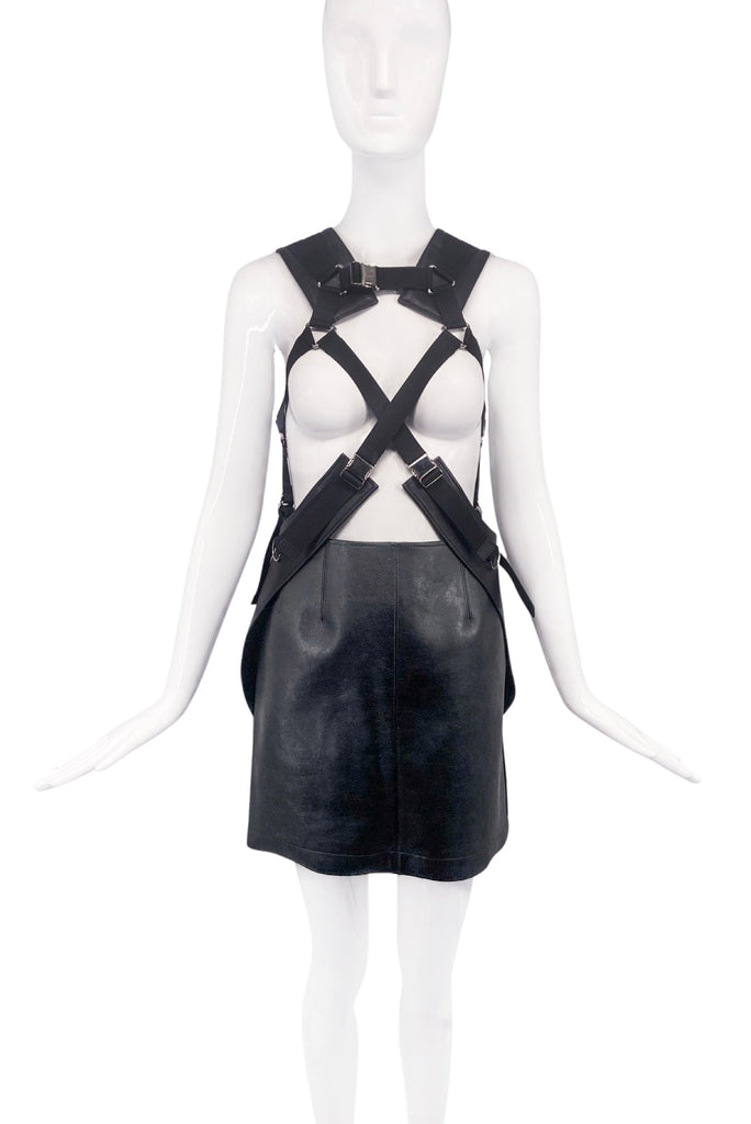 Junya Watanabe Comme des Garcons Black Leather Metal Harness Dress