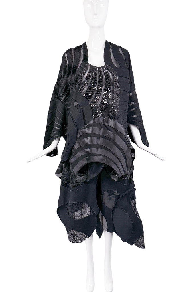 Junya Watanabe Black Cut Out Swirl Top & Skirt Dress Fall 2014