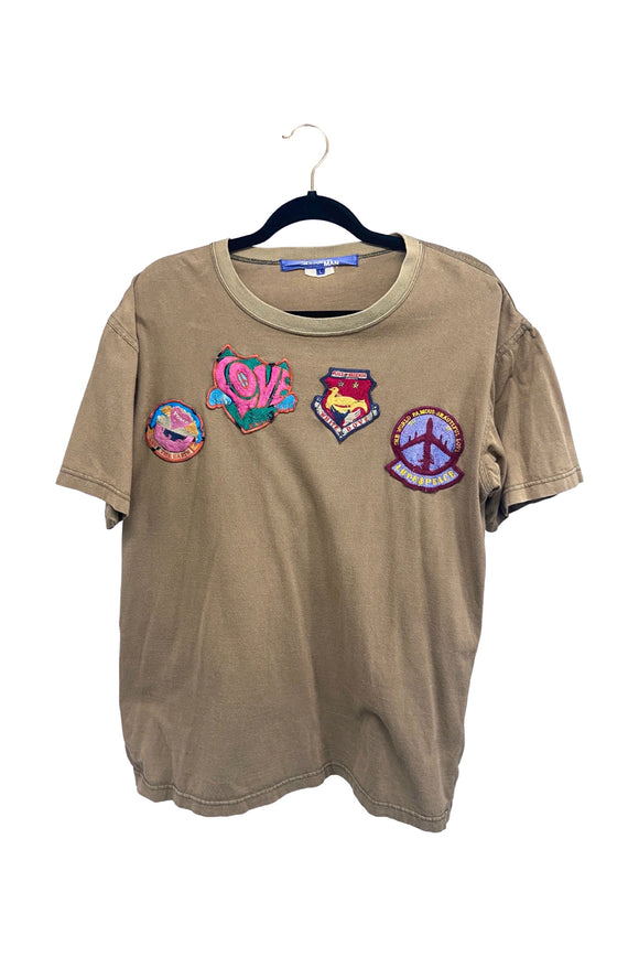 Junya Watanabe Grey T-Shirt with Vintage Inspired Patch Details