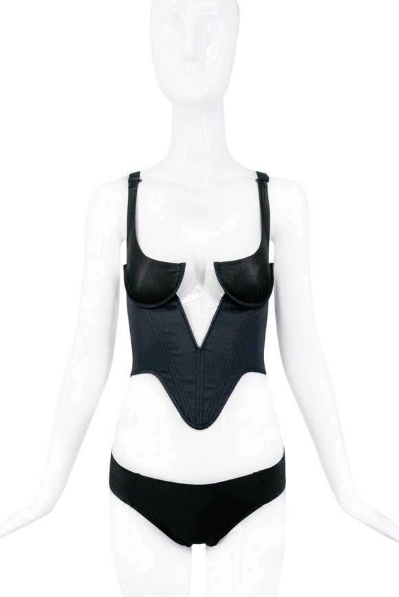 Knwls London Black Low Cut Deep V Bra Corset Top