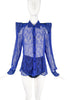 Koche Paris Blue Lace Spike Shoulder Pad Blouse Shirt