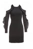 David Koma Black Bodycon Cold-Shoulder Dress with Ruffle Detail SS2017