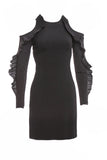 David Koma Black Bodycon Cold-Shoulder Dress with Ruffle Detail SS2017