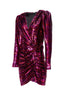 Kooples Magenta Pink Sequin Ruched V Neck Long Sleeve Dress