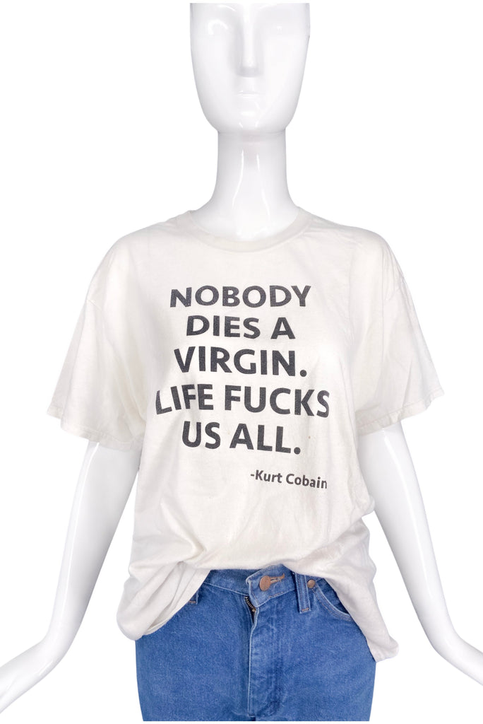 Vintage White Cotton Kurt Cobain Quote T-Shirt