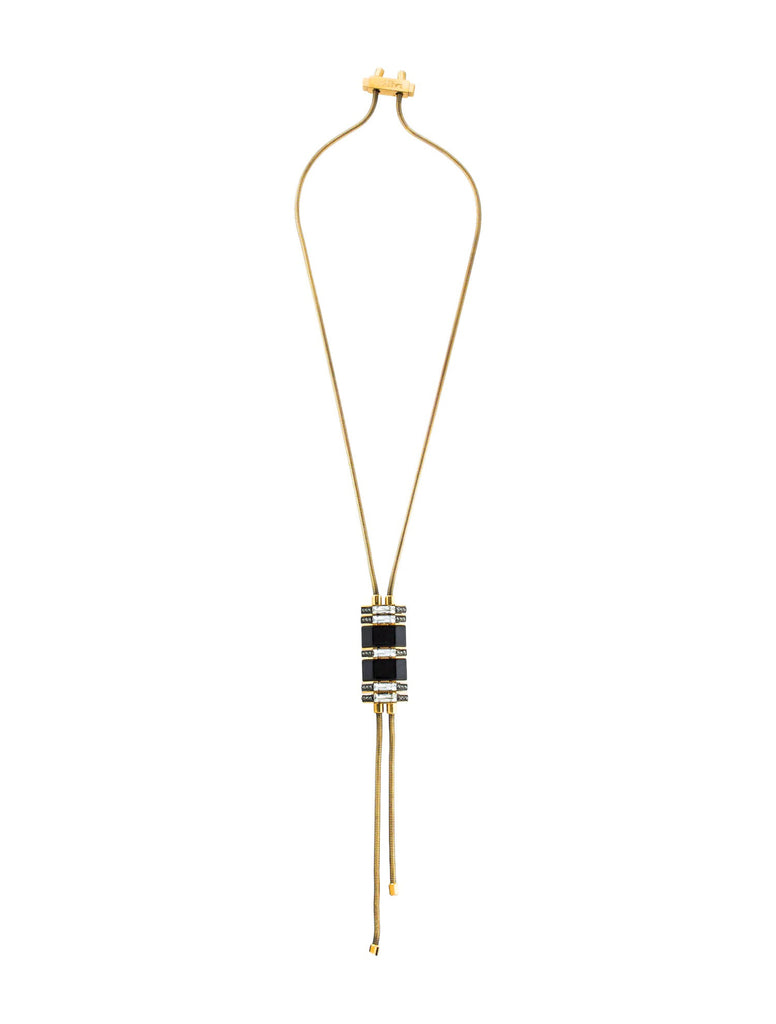 Lanvin Gold and Black Art Deco Lariat Necklace with Crystal Details