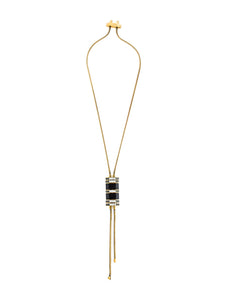 Lanvin Gold and Black Art Deco Lariat Necklace with Crystal Details