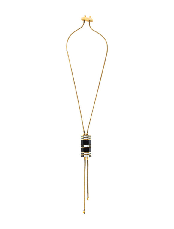 Lanvin Gold and Black Art Deco Lariat Necklace with Crystal Details