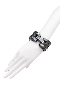 Lanvin Silver Grey Geometric Crystal Leather Cuff Bracelet Fall 2014 Runway