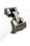 Lanvin Silver Grey Geometric Crystal Leather Cuff Bracelet Fall 2014 Runway