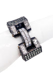 Lanvin Silver Grey Geometric Crystal Leather Cuff Bracelet Fall 2014 Runway