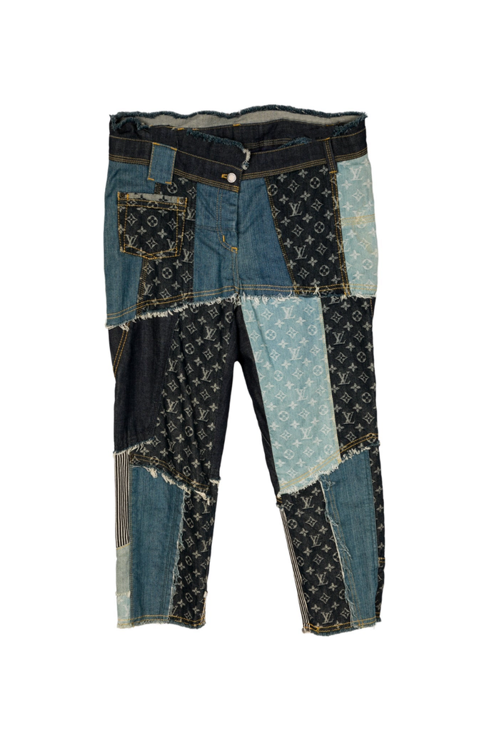 Louis Vuitton Blue Denim Patchwork LV Logo Cut Off Jeans