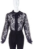Vintage Black Italian Made Lurex Floral Lace Button-Up Blouse