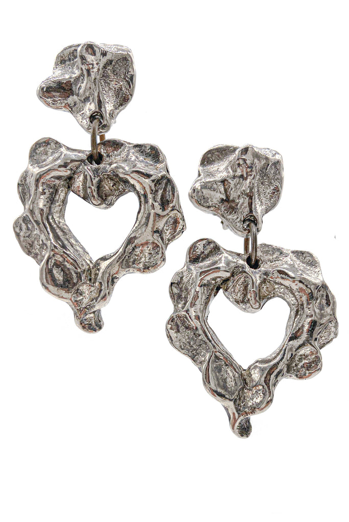 Christian Lacroix Silver Brutalist Heart Earrings