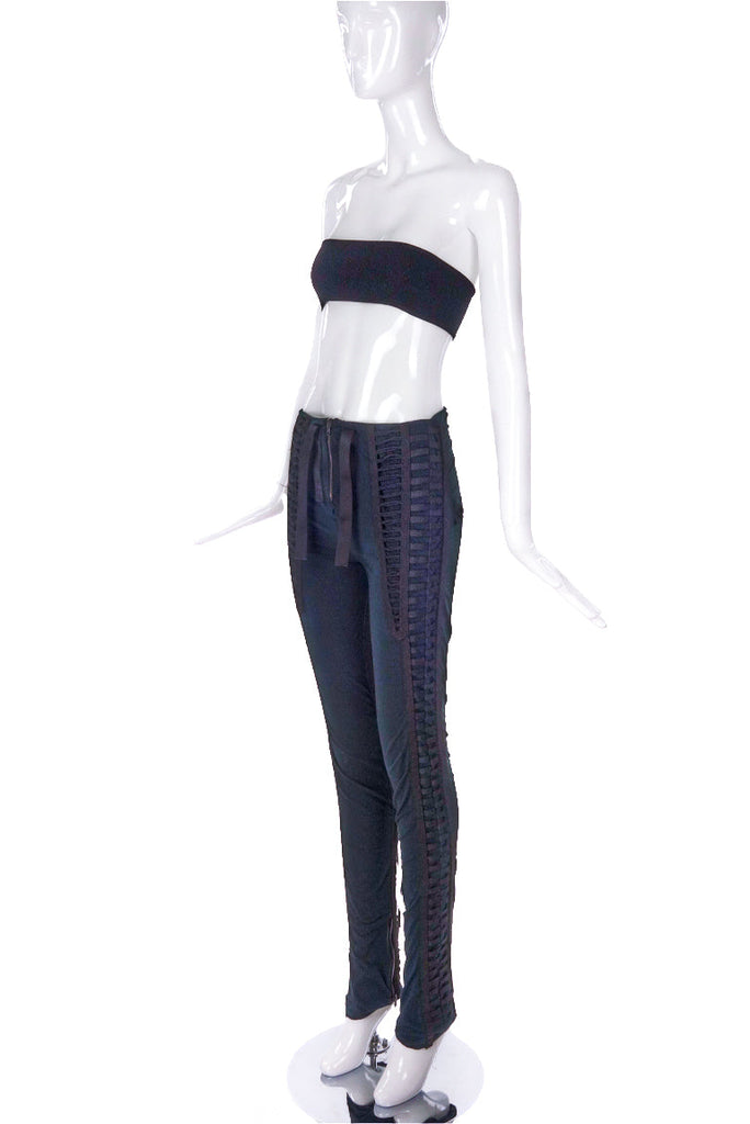 Helmut Lang Black "Aviator" Pants with Lacing Details FW2003