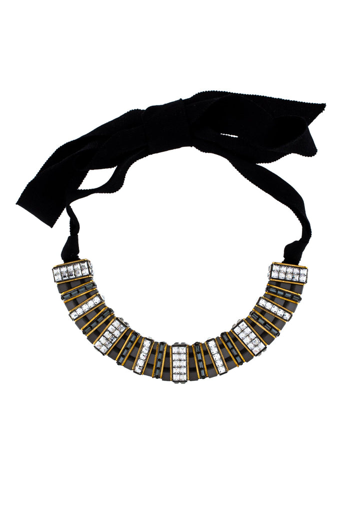 Lanvin Black Gray Art Deco Crystal Choker Necklace Fall 2013