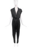 Lanvin Black Silk Jersey Draped Jumpsuit with Gold Oracle Wide Belt