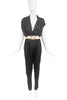 Lanvin Black Silk Jersey Draped Jumpsuit with Gold Oracle Wide Belt