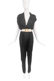 Lanvin Black Silk Jersey Draped Jumpsuit with Gold Oracle Wide Belt